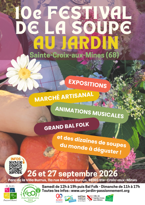 Affiche 10e Festival de la Soupe au Jardin 26 et 27 septembre 2026 Sainte-Croix-aux-Mines Association Un Jardin Passionnément